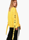 YELLOW WOMEN SWEATSHIRT FULL SLEEVE LACE UP SPLIT
