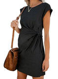 POPULAR PURE COLOR TIE-IN WAIST PREGNANT WOMEN'S DRESS