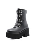 BLACK TUBE MICROFIBER THICK-SOLED HIGH HEEL BOOTS