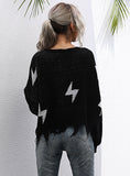 BLACK LOOSE V-NECK KNITTED LONG SLEEVE SWEATER