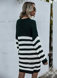 PULLOVER SWEATER ROUND NECK STRIPED KNIT DRESS