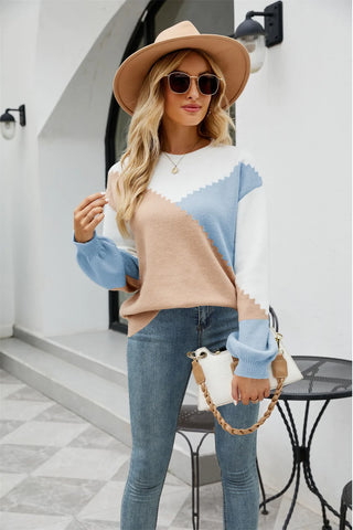 COLOR MATCHING PULLOVER STRIPED SWEATER
