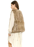 WOMEN BROWN FAUX FUR VESTS V-NECK SLEEVELESS