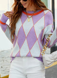 LOOSE DIAMOND PATTERN CONTRAST SWEATER