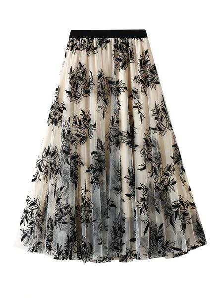 PRINTED FLOCKING GAUZE SKIRT