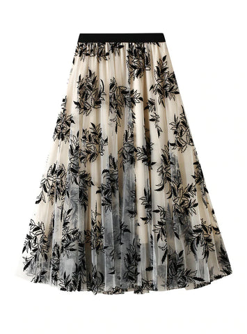 PRINTED FLOCKING GAUZE SKIRT