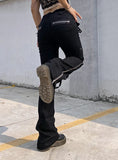 METAL ZIPPER DECORATED HIGH WAIST STREET PANTS