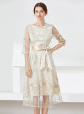 HEAVY EMBROIDERY GAUZE SLIM DRESS