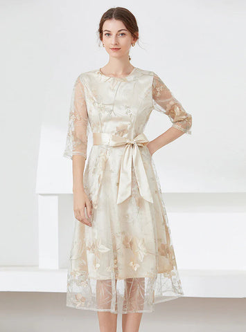 HEAVY EMBROIDERY GAUZE SLIM DRESS