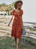 ROUND NECK SOLID COLOR BIG SWING DRESS