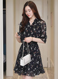 VINTAGE CHIFFON FLORAL BOHO SHIRT DRESS