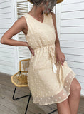 V-NECK CHIFFON JACQUARD LACE-UP DRESS