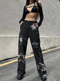 STAR PATCH STITCHING HIGH WAIST JEANS