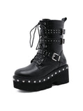RIVET THICK-SOLED MOTORCYCLE MARTIN BOOTS