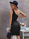 SEXY PLEATED KNITTED ONE SHOULDER DRESS