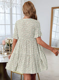 A-LINE LOTUS LEAF SLEEVE PRINT DRESS