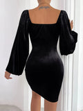 SEXY SLIM BUBBLE SLEEVE VELVET DRESS