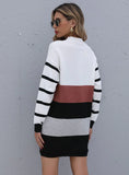 COLOR MATCHING KNITTED PULLOVER STRIPED CONTRAST SWEATER