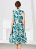 A-LINE JACQUARD BLUE PARTY DRESS