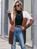 LONG SLEEVE COLOR MATCHING KNITTED CARDIGAN COAT