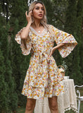 LOUDSPEAKER FLORAL RUFFLED DRESS