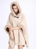 REX RABBIT FUR LIKE HOODED DOUBLE-SIDED SHAWL CAPE