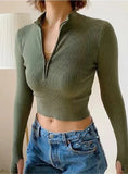 HIGH NECK ZIPPER FRONT KNITTED SWEATER