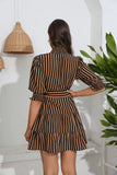 STRIPED CASUAL V-NECK DRESS