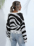 V-NECK KNITTED LONG SLEEVE PULLOVER SWEATER