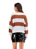 LOOSE ROUND NECK PULLOVER STRIPED CONTRAST SWEATER