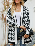 COLOUR MATCHING HOUNDSTOOTH LONG SLEEVE SWEATER COAT