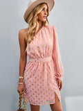 INCLINED SHOULDER LONG SLEEVE DRESS