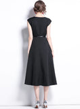 BLACK V-NECK MID-LENGTH DRESS