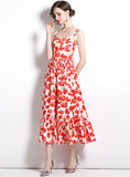 WOMEN SLIM STRAPS PRINT DRESS