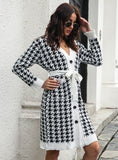 CARDIGAN HOUNDSTOOTH SINGLE-BREASTED KNITTED DRESS