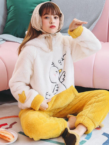 YELLOW RUSH DUCK THICKENED WARM CUTE CARTOON FLANNEL