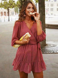 WOMEN RUFFLES LACE CHIFFON DRESS BOHO MINI BEACH DRESS