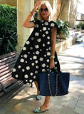 WOMEN PRINT OVERSIZED FLARED SLEEVES MAXI DRESS