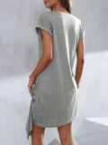ROUND NECK KNITTED SHORT SLEEVE IRREGULAR DRESS