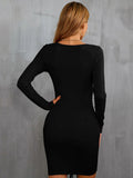 SEXY V-NECK DRAWSTRING LONG SLEEVE DRESS