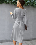 A-LINE V-NECK LONG SLEEVE DRESS
