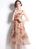 ROSE PRINT MESH SLING DRESS