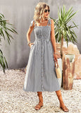 STRIPED SUSPENDER POCKET DRESS