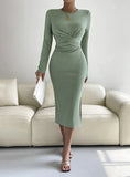 ROUND NECK SLIM LONG SLEEVE DRESS