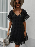 SOLID COLOR V-NECK SEXY DRESS
