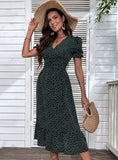 RETRO POLKA DOT PRINTED V-NECK DRESS