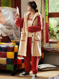 THREE-PIECE SUIT LONG ROBE WARM CORAL VELVET SUSPENDER TROUSERS