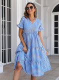 PLAID V-NECK SHORT SLEEVE DRESS