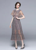 HEAVY EMBROIDERY GAUZE LACE FLOUNCES VINTAGE DRESS