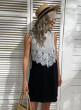SHORT SLEEVE LACE STITCHING DRESS
